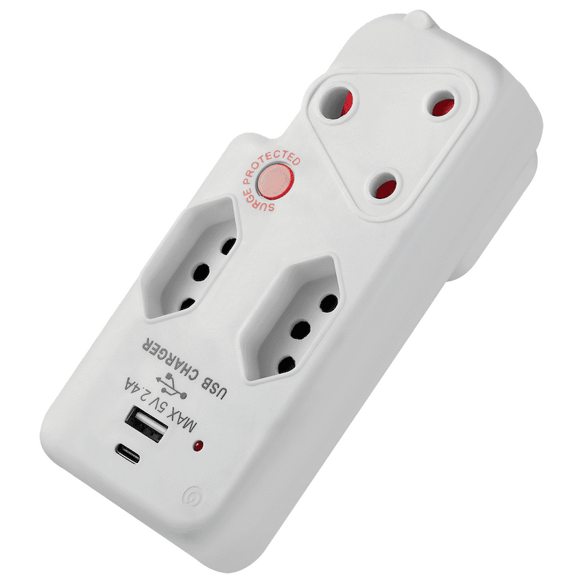 Switched 3-Way Medium Surge Adaptor with Type-C + USB - White 4
