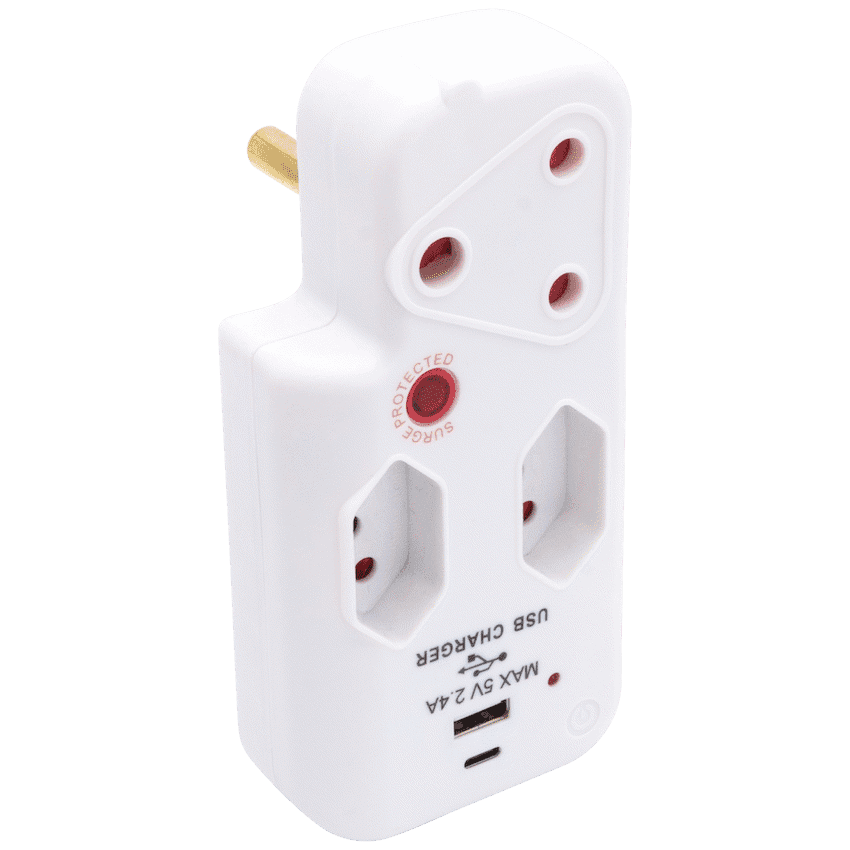 Switched 3-Way Medium Surge Adaptor with Type-C + USB - White 6