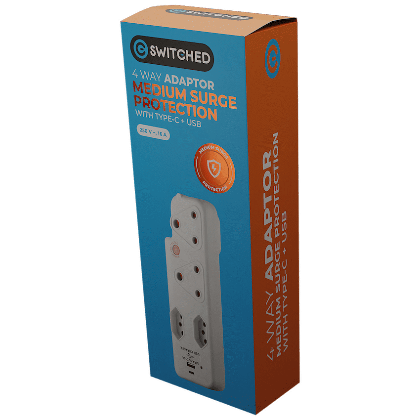 Switched 4-Way Medium Surge Adaptor with Type-C + USB 6