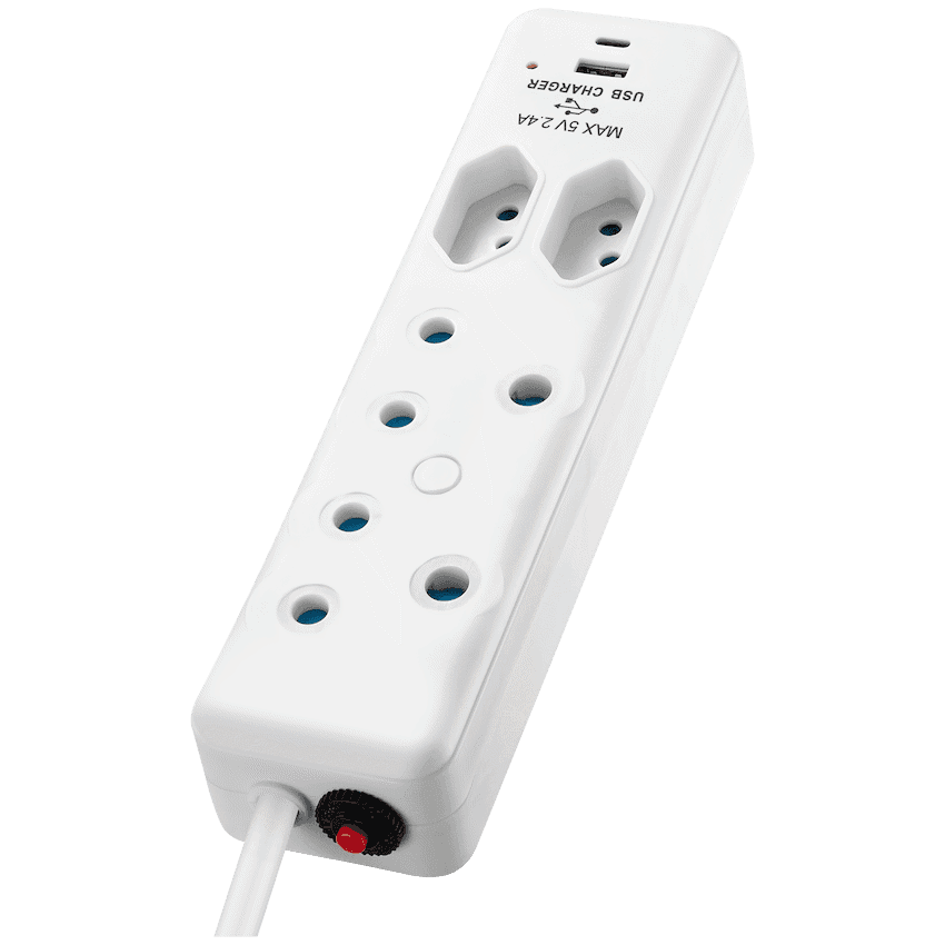 Switched 4-Way Extension Lead with 1x Type-C + 1x USB - 2m 4