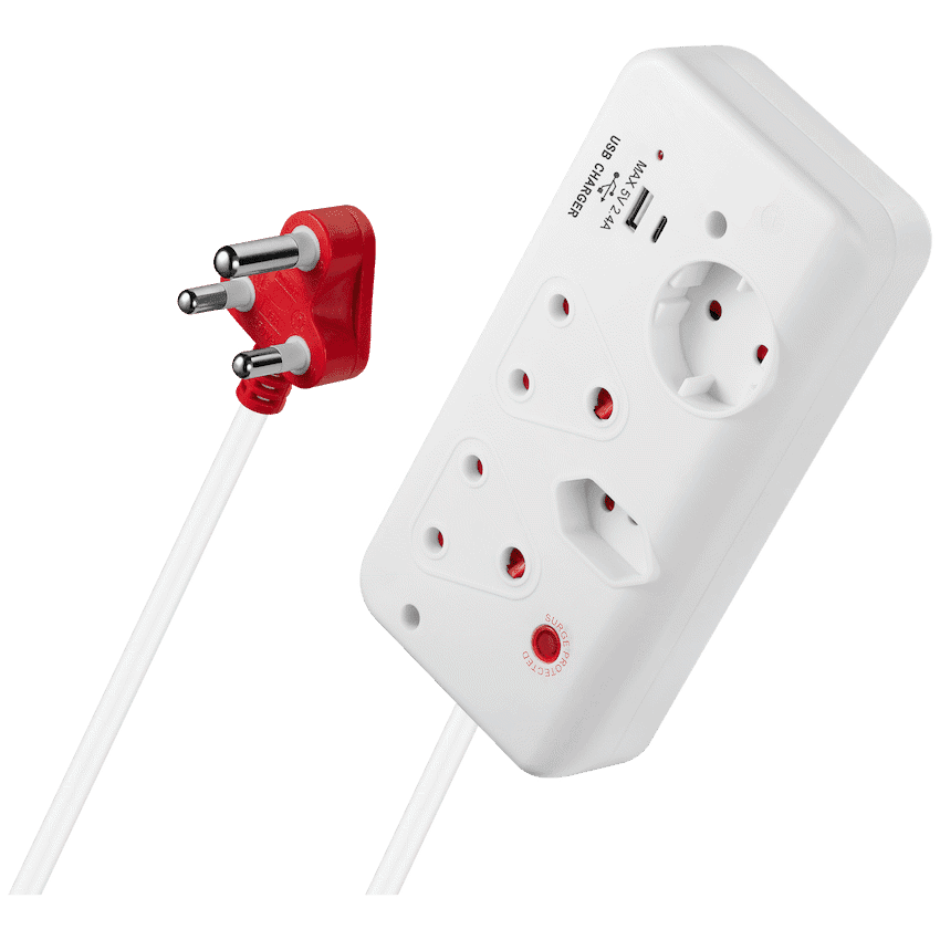 Switched 4-Way with 1x Type-C + 1x USB 2.4a Socket Medium Surge-Protected 0.5m 5