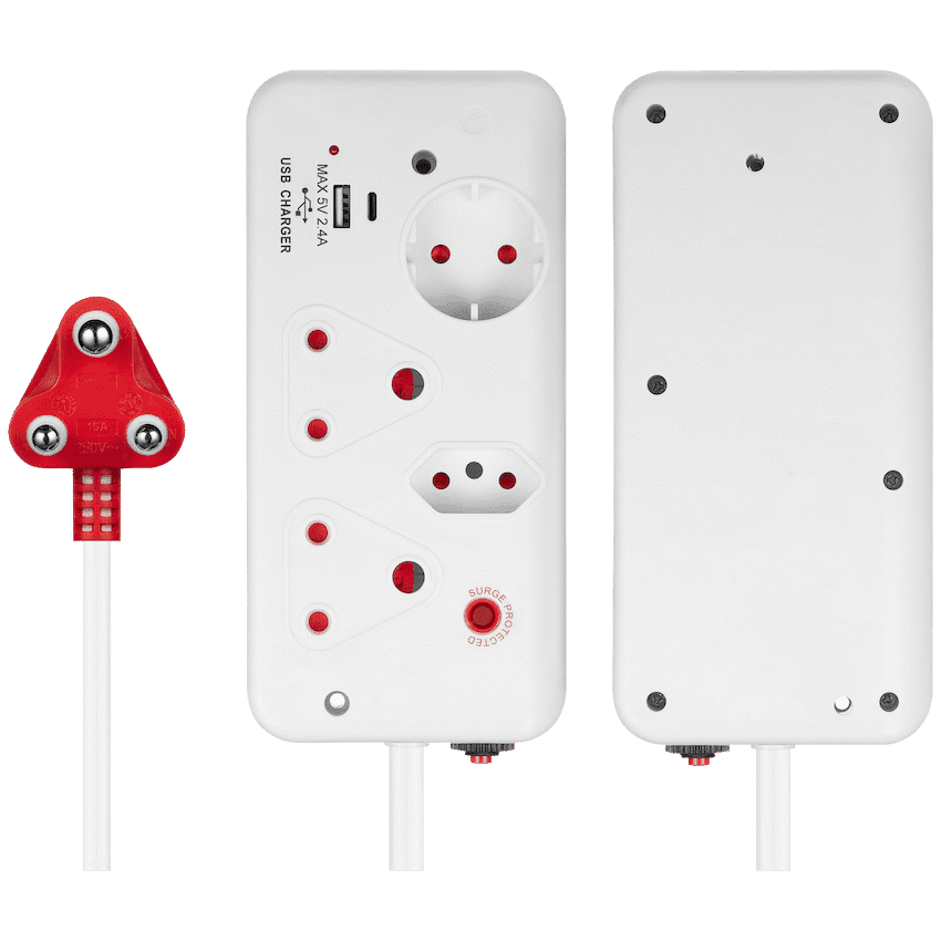 Switched 4-Way with 1x Type-C + 1x USB 2.4a Socket Medium Surge-Protected 0.5m 6