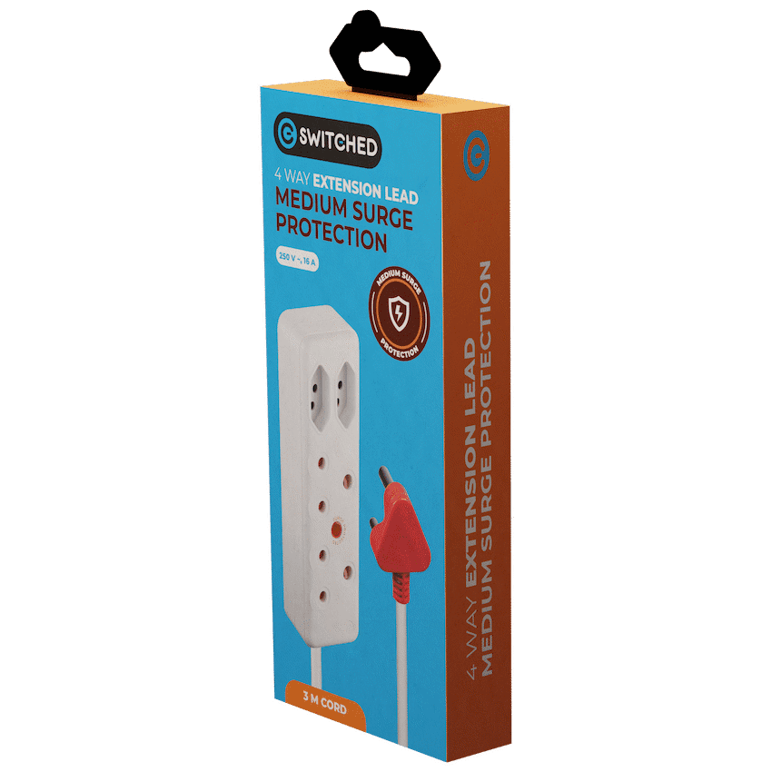 Switched 4-Way Medium Surge Extension Lead 3m 5