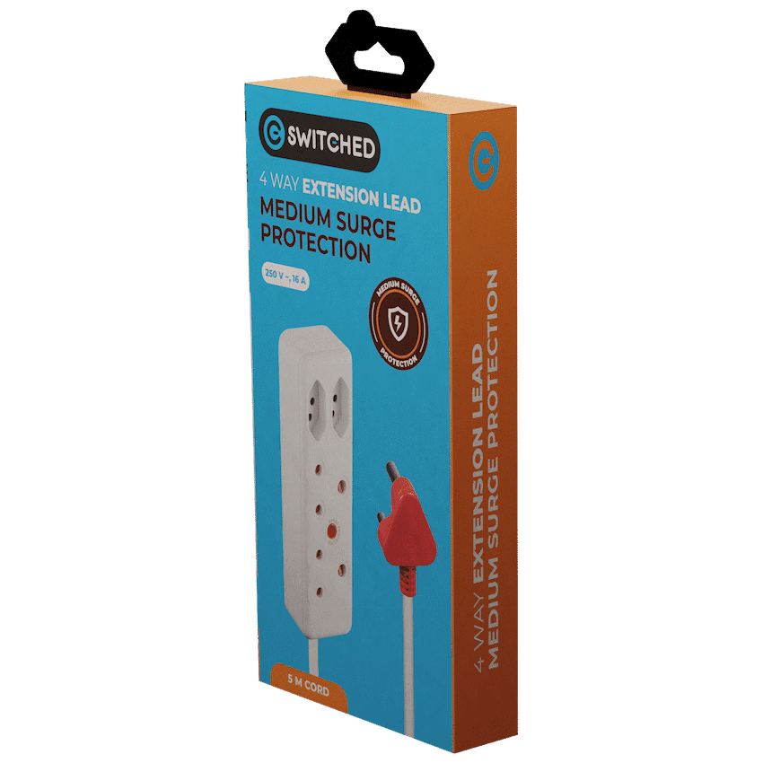 Switched 4-Way Medium Surge Extension Lead 5m 5
