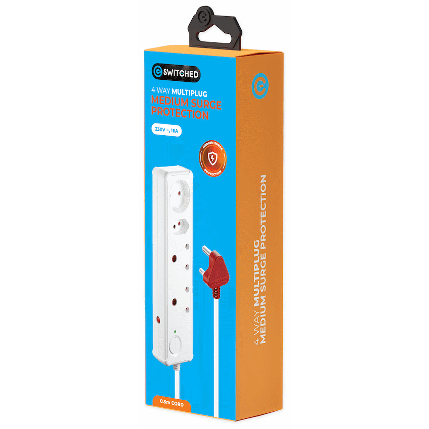Switched 4-Way Medium Surge-Protected Multiplug 0.5m Cord - White 5