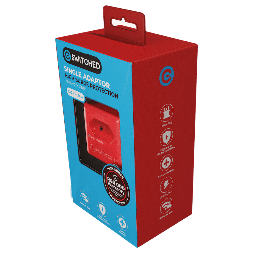 SWITCHED 1 Way High Surge Network Safe Adaptor 6