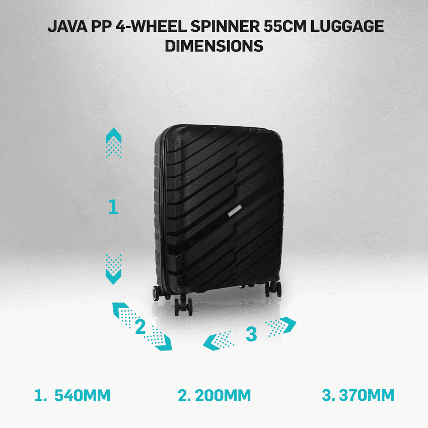Travelwize Java PP 4-Wheel Spinner 55cm Luggage - Black 13