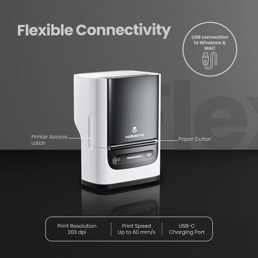 Volkano LabelPro Duo Series Thermal Dual Size Label Printer - Black and White 10