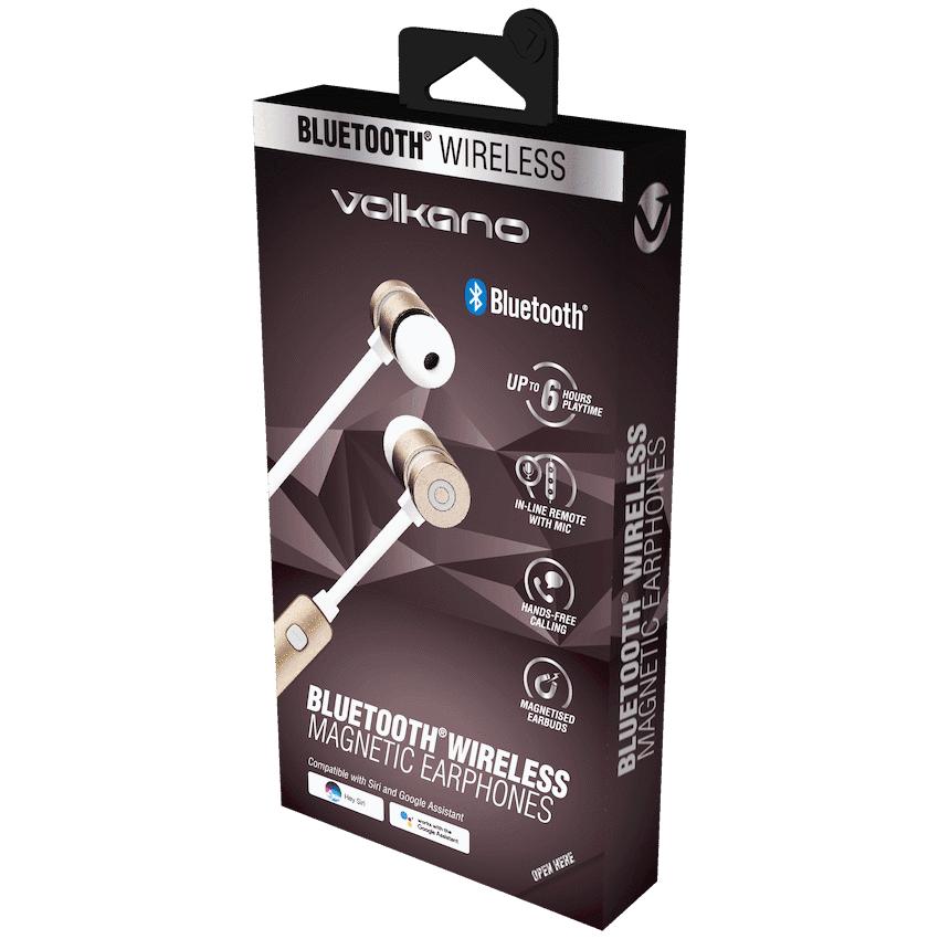 Volkano Mercury Series Bluetooth Magnetic Earphones - Gold/White 4
