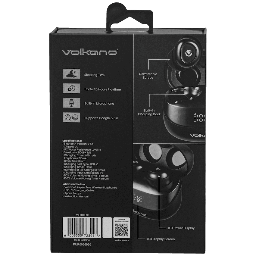 Volkano Aspen True Wireless Earphones - Black 10