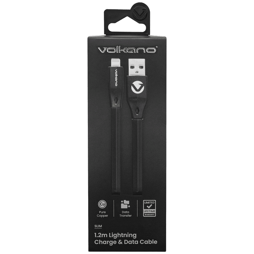 Volkano Slim Series Flat PVC Lightning Cable 1.2m - Black 3
