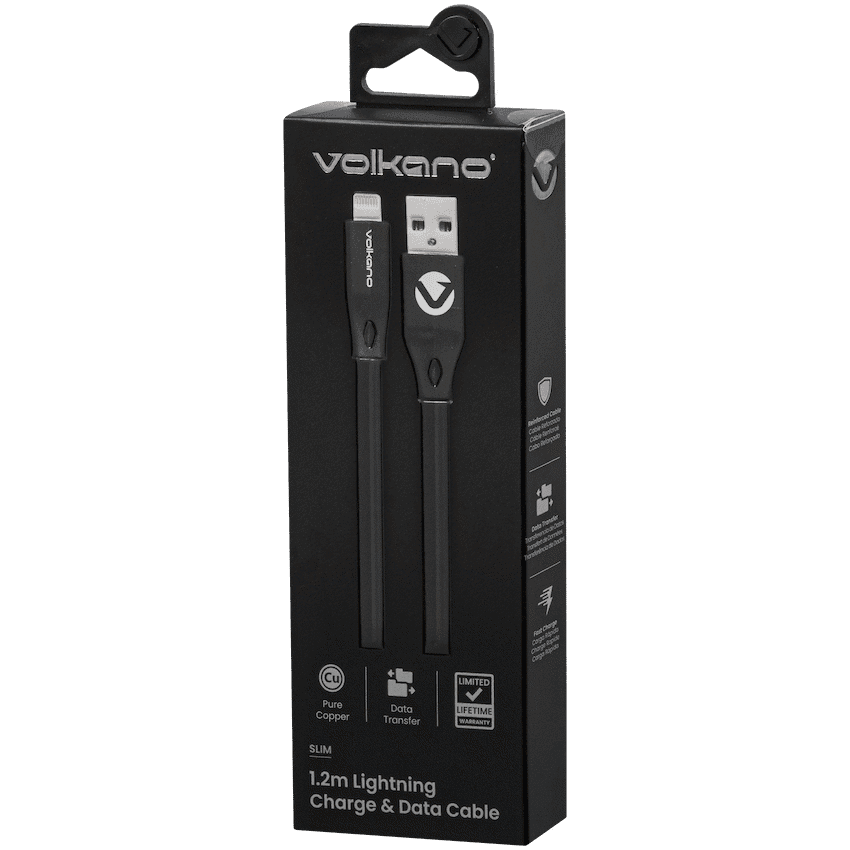 Volkano Slim Series Flat PVC Lightning Cable 1.2m - Black 4