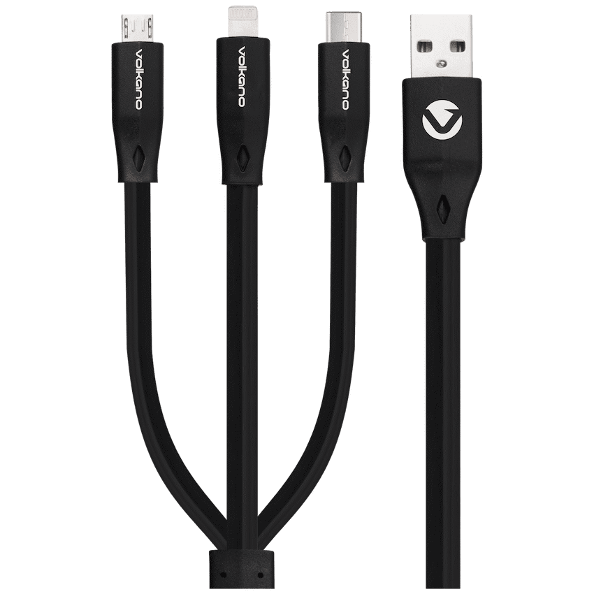 Volkano Slim Series Flat PVC 3-in-1 (Type-C / Lightning / Micro) Cable 1m - Black 2