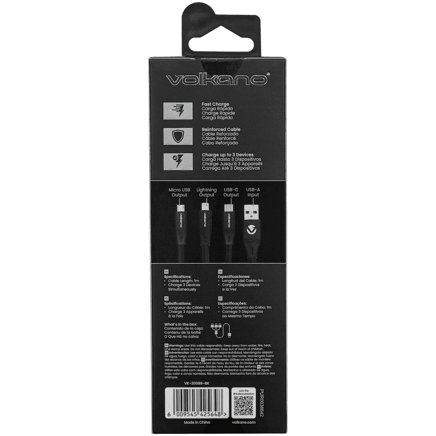 Volkano Slim Series Flat PVC 3-in-1 (Type-C / Lightning / Micro) Cable 1m - Black 4