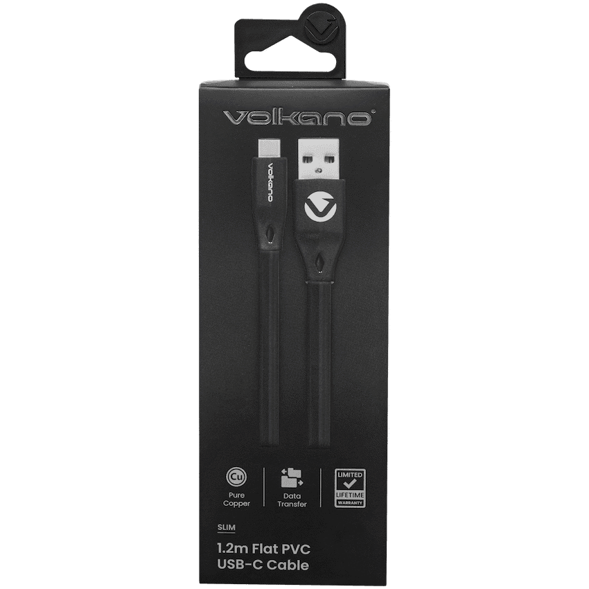 Volkano Slim Series Flat PVC Type-C Cable 1.2m - Black 7