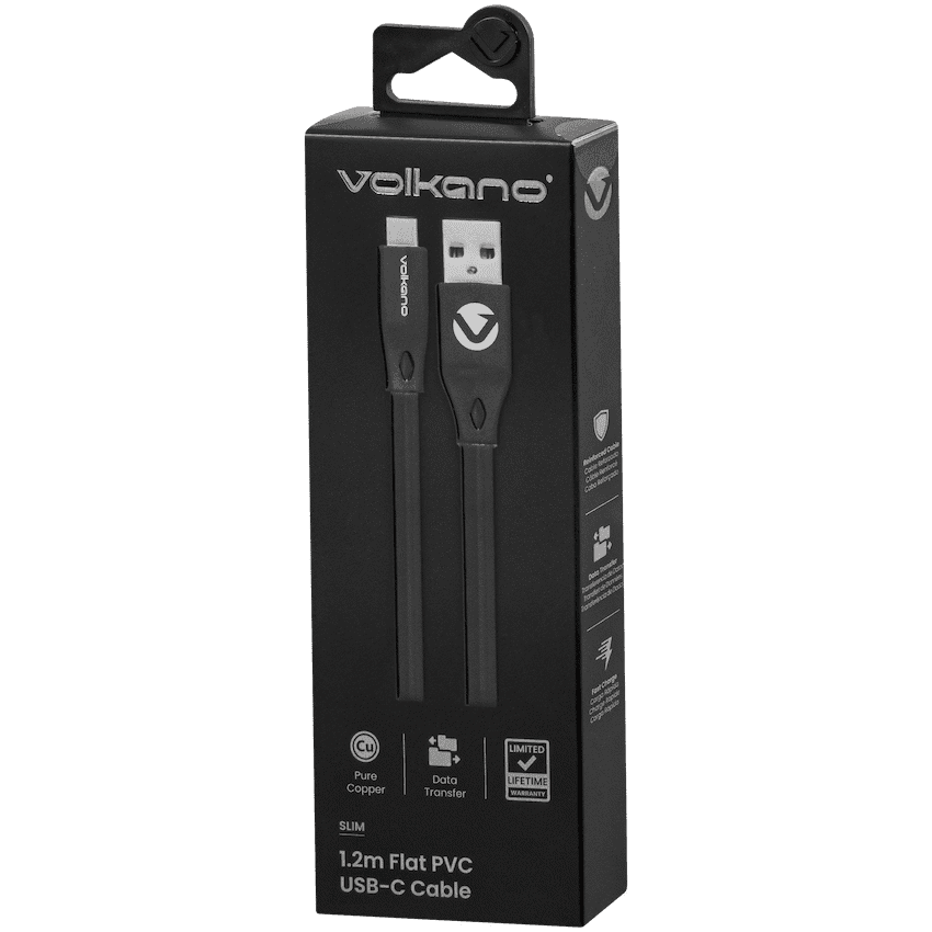 Volkano Slim Series Flat PVC Type-C Cable 1.2m - Black 8