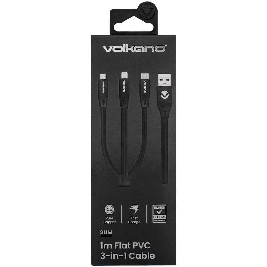 Volkano Slim Series Flat PVC 3-in-1 (Type-C / Lightning / Micro) Cable 1m - Black 5