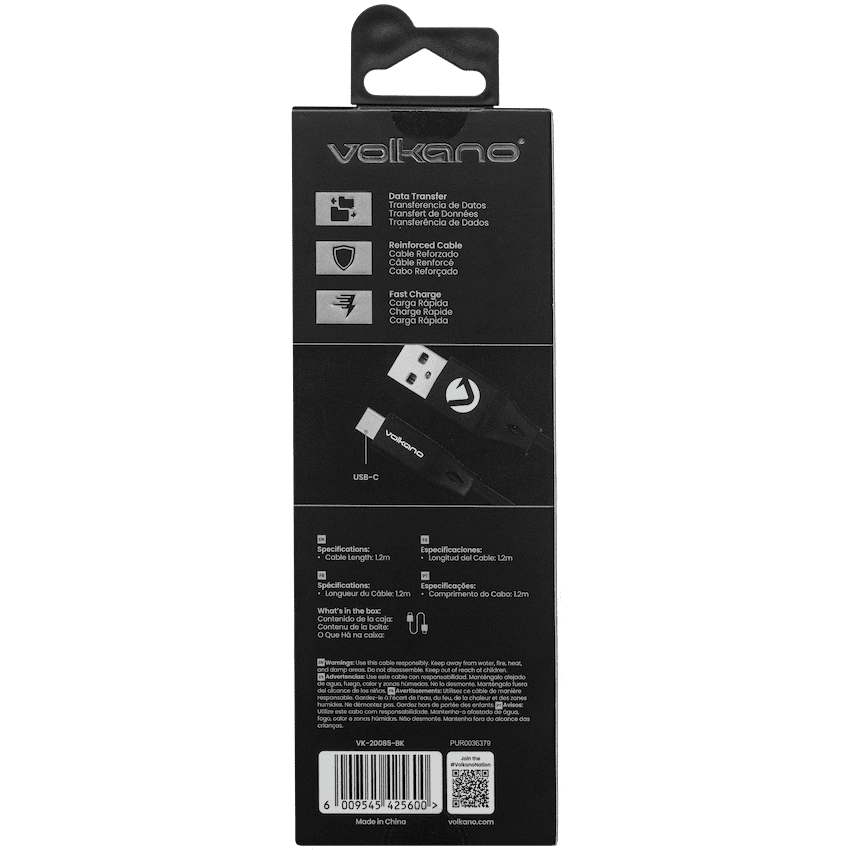 Volkano Slim Series Flat PVC Type-C Cable 1.2m - Black 9