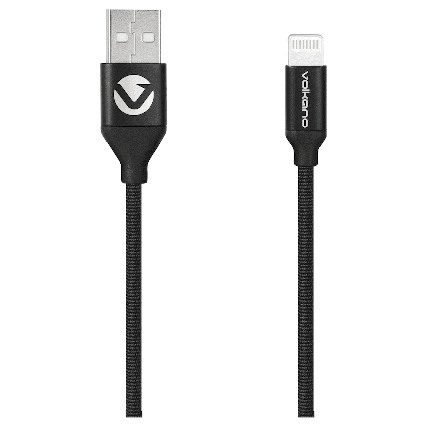 Volkano Weave Series Fabric Braided MFI Lightning Cable 1.2m - Black 1