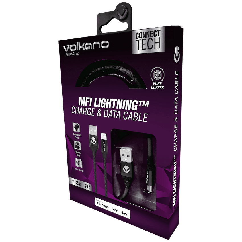 Volkano Weave Series Fabric Braided MFI Lightning Cable 1.2m - Black 2
