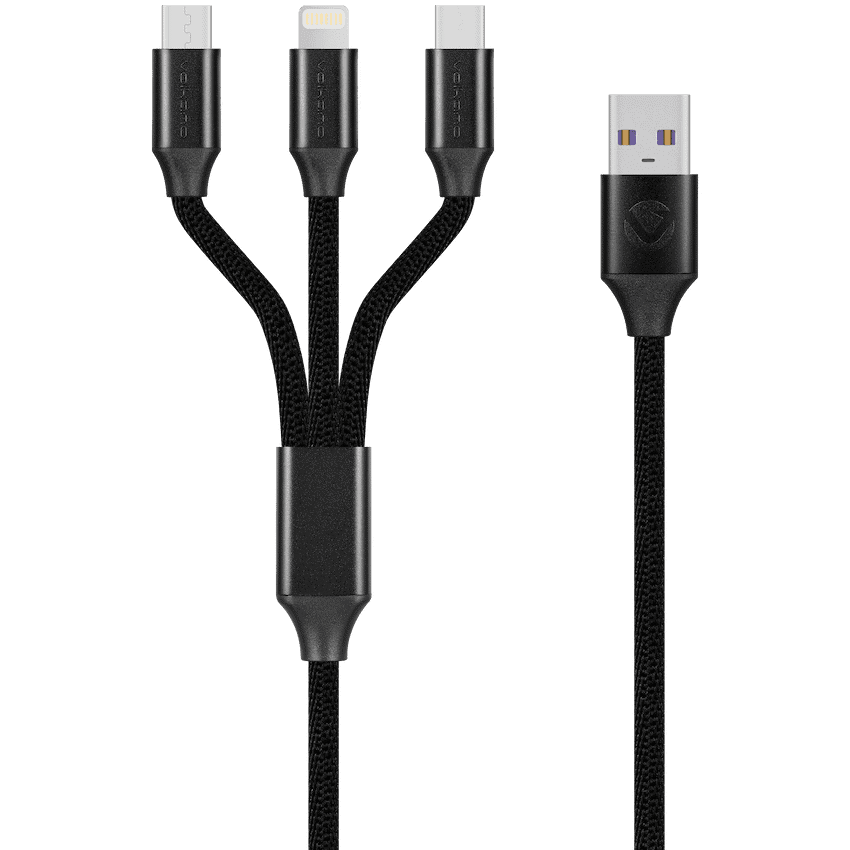 Volkano Weave Series Fabric Braided 3-in-1 (Type-C/Lightning/Micro) Cable 1m - Black 4