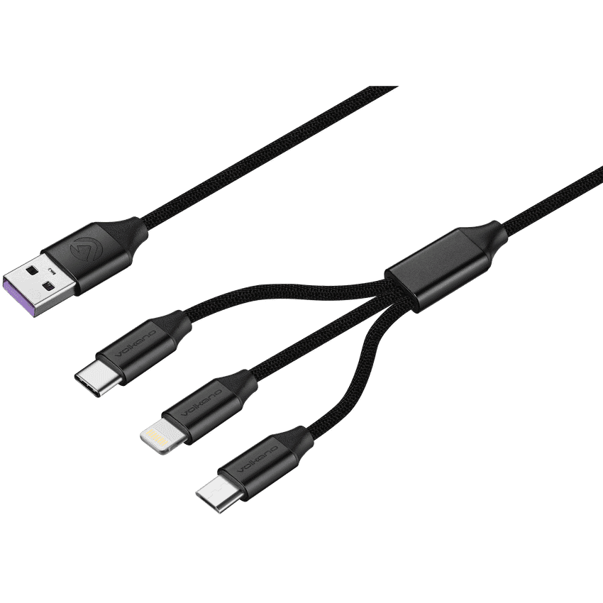 Volkano Weave Series Fabric Braided 3-in-1 (Type-C/Lightning/Micro) Cable 1m - Black 5