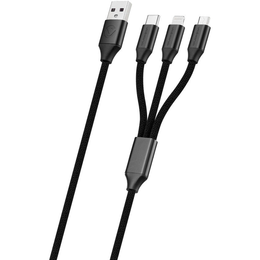 Volkano Weave Series Fabric Braided 3-in-1 (Type-C/Lightning/Micro) Cable 1m - Black 6