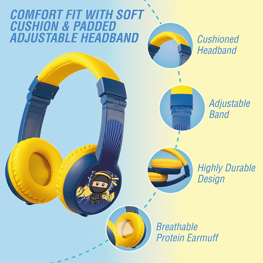 Volkano Sidekick Series Wired Kiddies Headphones with Share Port - Yellow/Blue 7
