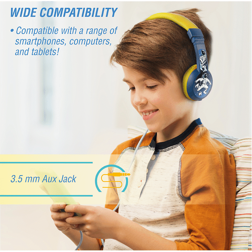 Volkano Sidekick Series Wired Kiddies Headphones with Share Port - Yellow/Blue 15