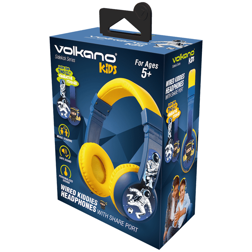 Volkano Sidekick Series Wired Kiddies Headphones with Share Port - Yellow/Blue 18