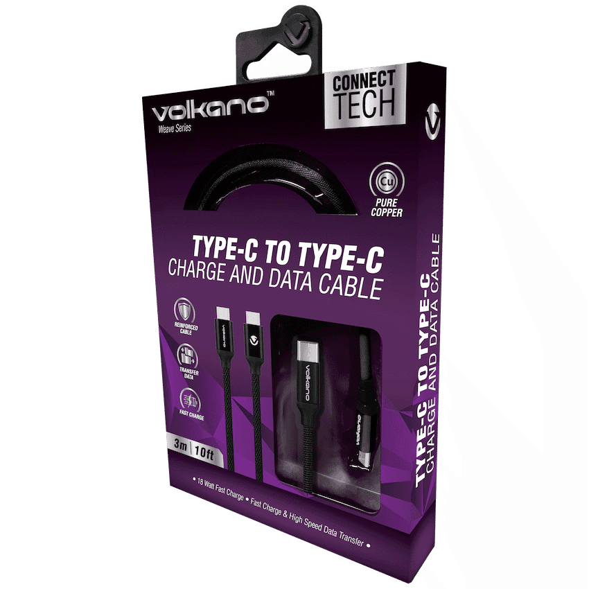 Volkano Weave Series Type-C to Type-C Cable 3m 60w - Black 3
