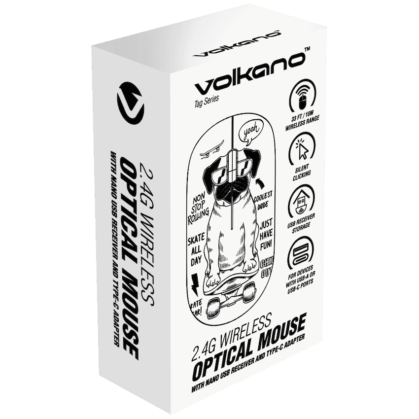 Volkano Tag Series 2.4G Wireless Optical Mouse with Nano USB and Type-C Receiver - Pug 2