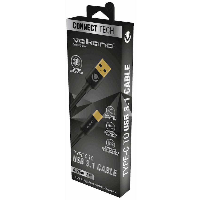 Volkano Connect C Type-C to USB 3.1 Cable M/M 0.75m 3