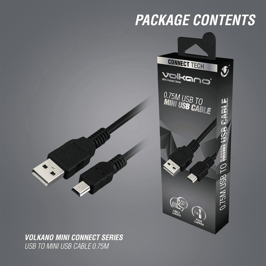 Volkano Mini Connect Series USB to Mini USB Cable 0.75m 2
