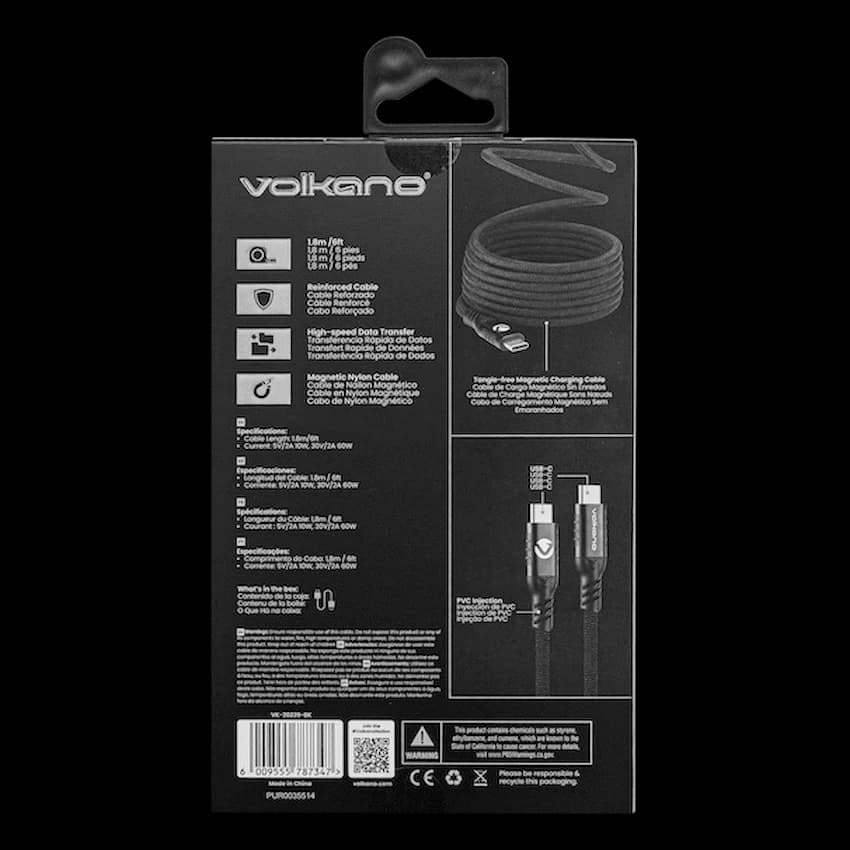 Volkano Weave Series 60w Magnetic Type-C Cable - Black 4