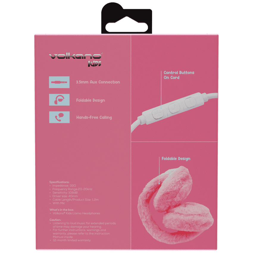 Volkano Kids Llama Series Wired Headphones with Case - Pink 4