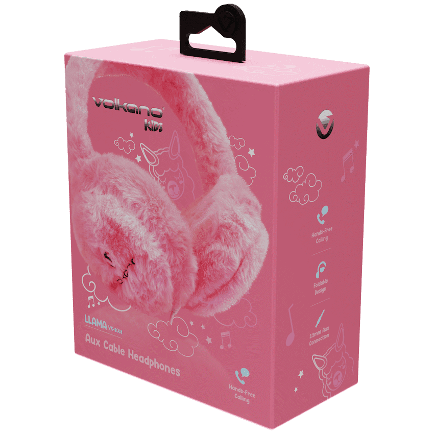 Volkano Kids Llama Series Wired Headphones with Case - Pink 7