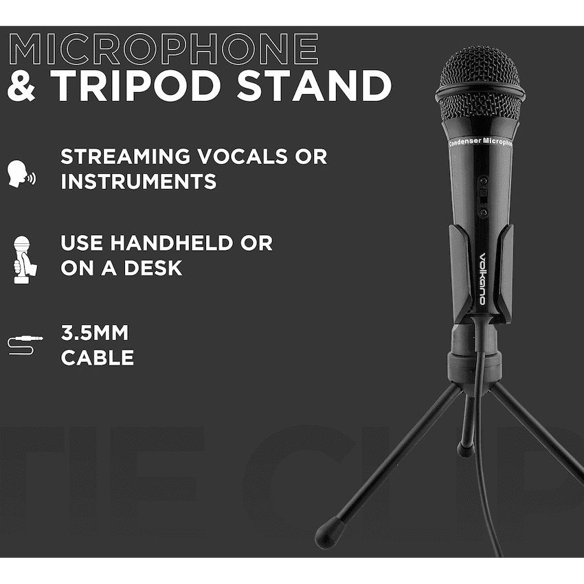 Volkano Stream Vocal Microphone with Tripod, Aux 5