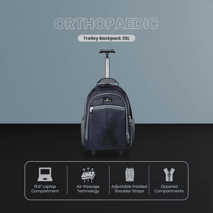 Volkano Orthopaedic Trolley Backpack 35l - Navy/Grey 6