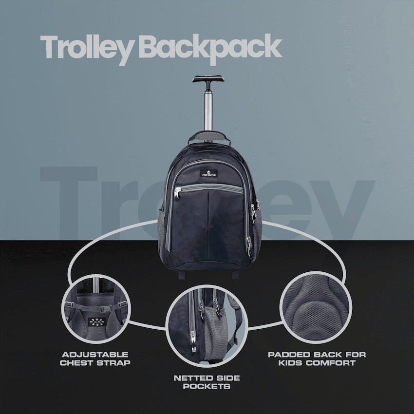 Volkano Orthopaedic Trolley Backpack 35l - Navy/Grey 7