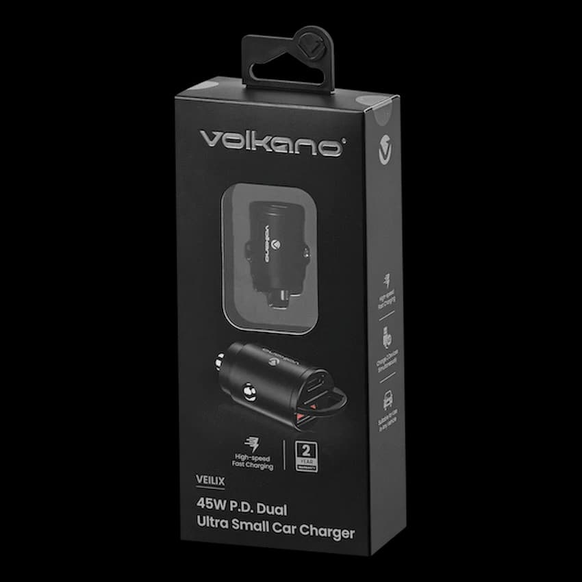 Volkano Veilix Series 45w PD Dual USB-A and USB-C Ultra Small Car Charger - Black 2