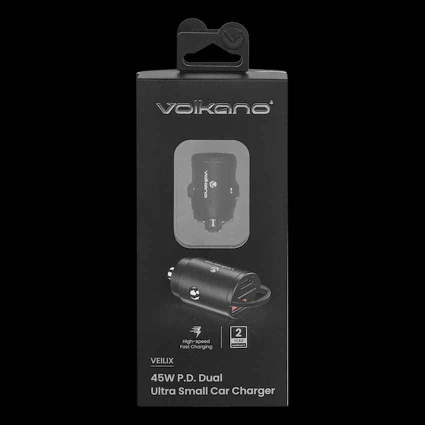 Volkano Veilix Series 45w PD Dual USB-A and USB-C Ultra Small Car Charger - Black 3