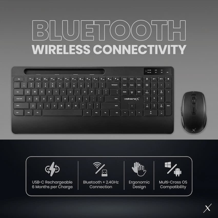 VolkanoX Gem Bluetooth Wireless Keyboard and Mouse - Black 16