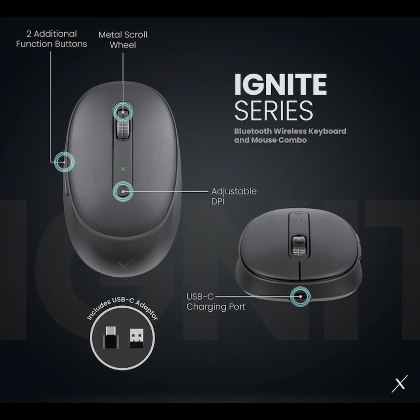 VolkanoX Ignite Bluetooth Wireless Keyboard and Mouse Combo - Graphite 20