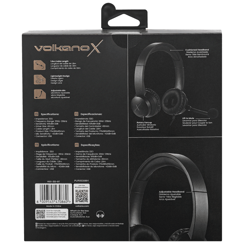 VolkanoX Chat Mk2 Series Wired USB Headset - Graphite 6