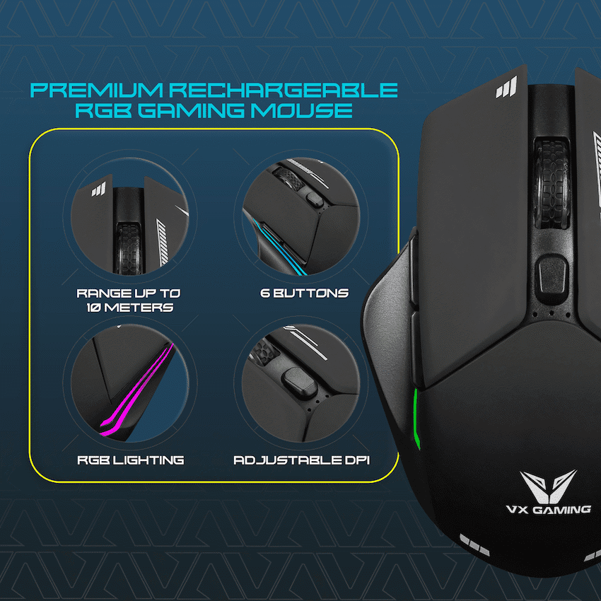 VX Gaming Kratos Series Wireless Rechargeable RGB Gaming Mouse 4