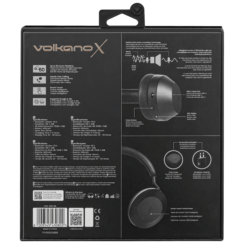 VolkanoX H400 Hybrid Active Noise Cancellation Headphones - Black 9