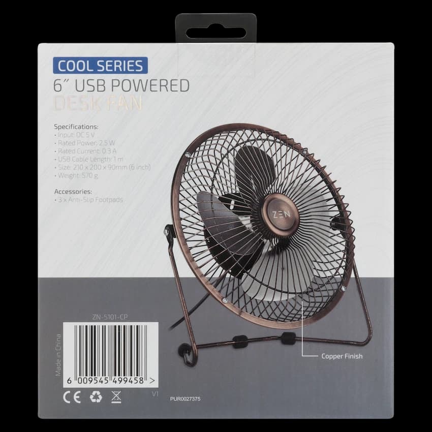 Zen Cool Series 6in Desk Fan - Copper 7