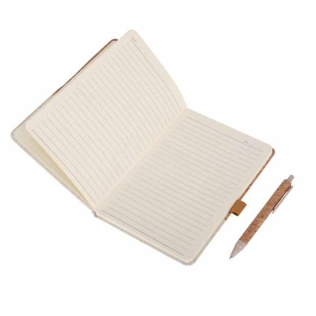 BORSA - eco-neutral Set of A5 Cork Fabric Hard Cover Notebook and Pen - White 3