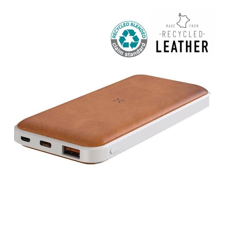 ALBECK - Recycled Leather 10000mAh PD Powerbank - White/Tan 1